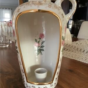 Vintage Floral candle chamber stick with Gold Accents